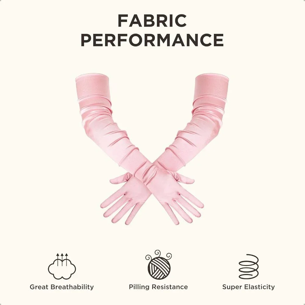 Women's Long Satin Gloves Baby Pink Stretchy Upper Arm Length Costume Design